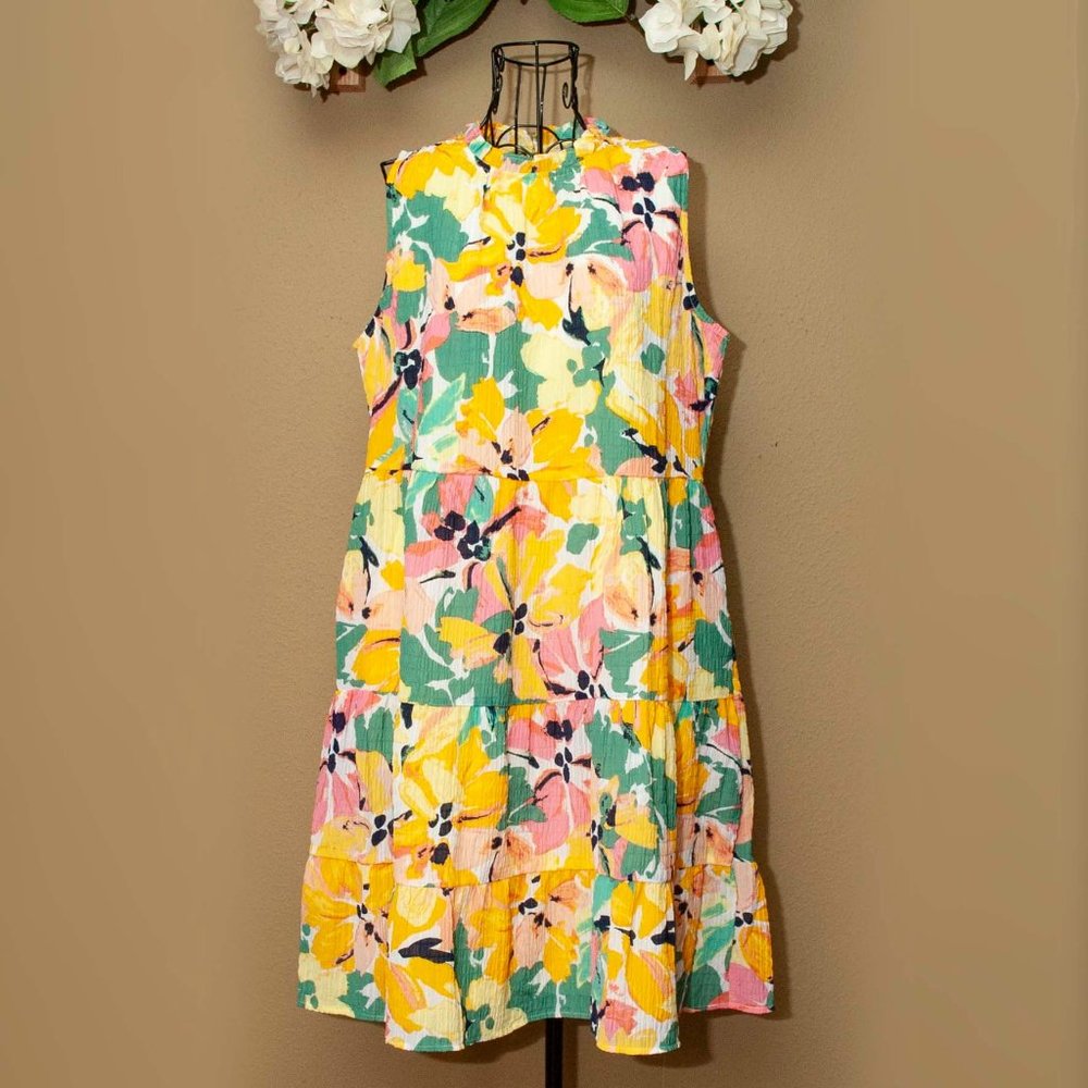 NWT Loft Floral Ruffle Tiered Swing Dress size LP